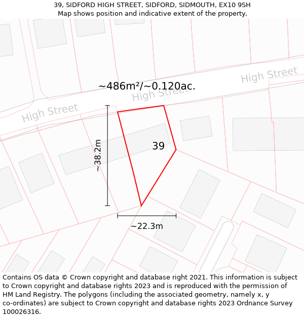 39, SIDFORD HIGH STREET, SIDFORD, SIDMOUTH, EX10 9SH: Plot and title map