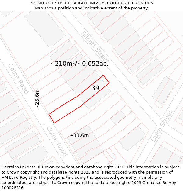 39, SILCOTT STREET, BRIGHTLINGSEA, COLCHESTER, CO7 0DS: Plot and title map