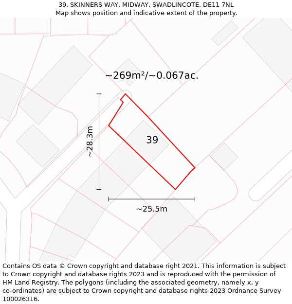 39, SKINNERS WAY, MIDWAY, SWADLINCOTE, DE11 7NL: Plot and title map