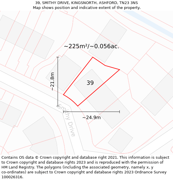 39, SMITHY DRIVE, KINGSNORTH, ASHFORD, TN23 3NS: Plot and title map