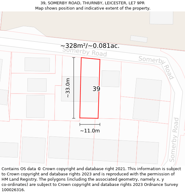 39, SOMERBY ROAD, THURNBY, LEICESTER, LE7 9PR: Plot and title map