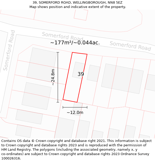 39, SOMERFORD ROAD, WELLINGBOROUGH, NN8 5EZ: Plot and title map