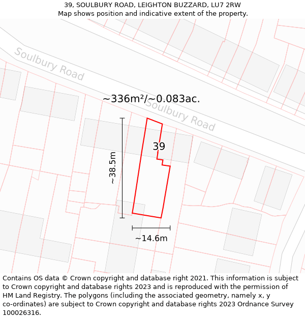 39, SOULBURY ROAD, LEIGHTON BUZZARD, LU7 2RW: Plot and title map