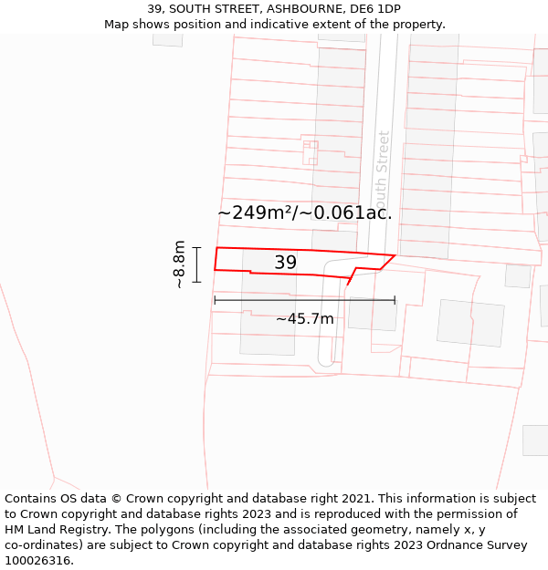 39, SOUTH STREET, ASHBOURNE, DE6 1DP: Plot and title map