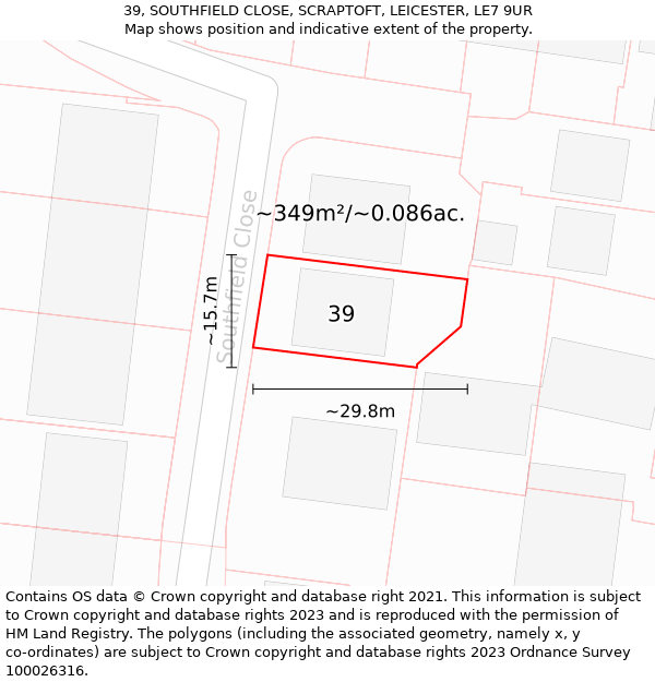 39, SOUTHFIELD CLOSE, SCRAPTOFT, LEICESTER, LE7 9UR: Plot and title map