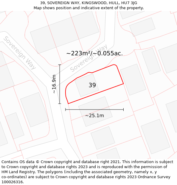 39, SOVEREIGN WAY, KINGSWOOD, HULL, HU7 3JG: Plot and title map