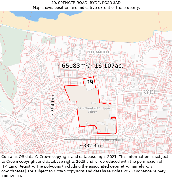 39, SPENCER ROAD, RYDE, PO33 3AD: Plot and title map