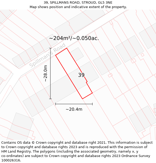 39, SPILLMANS ROAD, STROUD, GL5 3NE: Plot and title map