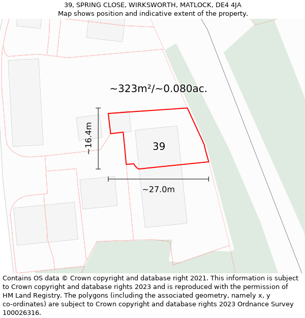 39, SPRING CLOSE, WIRKSWORTH, MATLOCK, DE4 4JA: Plot and title map