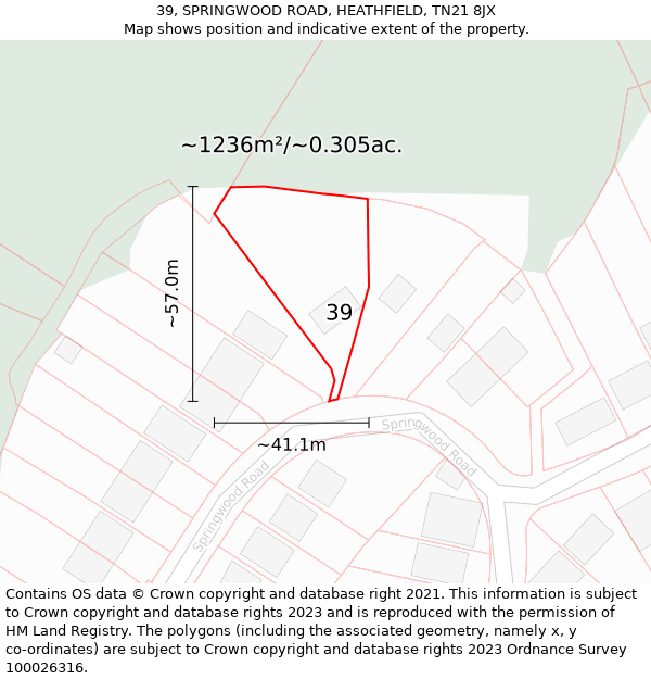 39, SPRINGWOOD ROAD, HEATHFIELD, TN21 8JX: Plot and title map