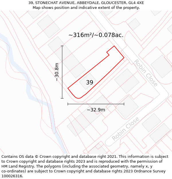 39, STONECHAT AVENUE, ABBEYDALE, GLOUCESTER, GL4 4XE: Plot and title map