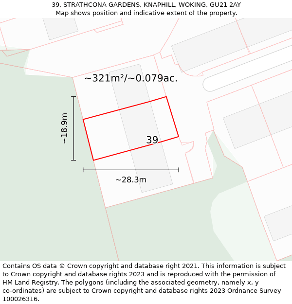 39, STRATHCONA GARDENS, KNAPHILL, WOKING, GU21 2AY: Plot and title map