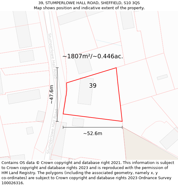 39, STUMPERLOWE HALL ROAD, SHEFFIELD, S10 3QS: Plot and title map