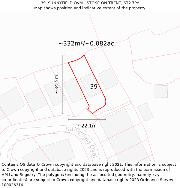 39, SUNNYFIELD OVAL, STOKE-ON-TRENT, ST2 7PA: Plot and title map