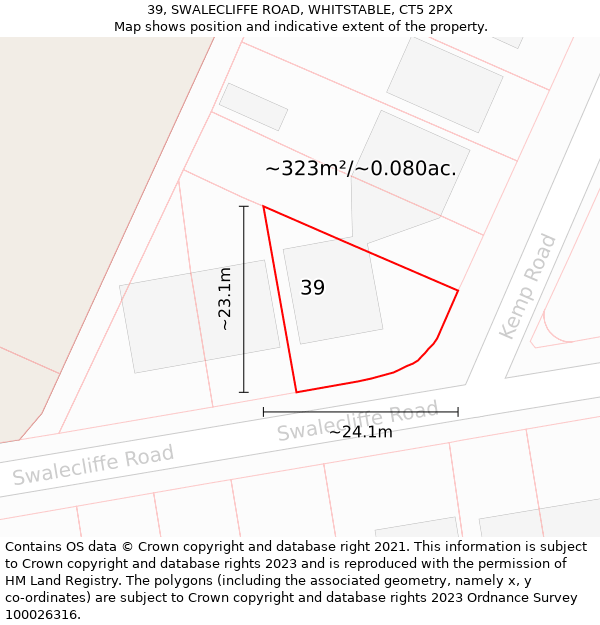 39, SWALECLIFFE ROAD, WHITSTABLE, CT5 2PX: Plot and title map