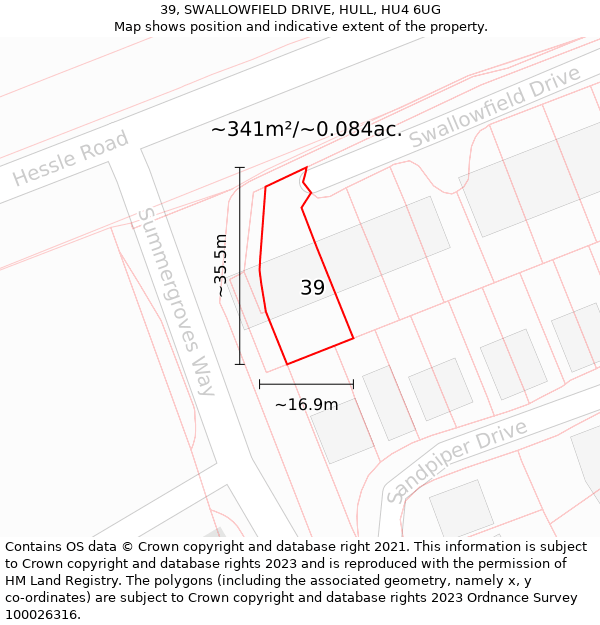 39, SWALLOWFIELD DRIVE, HULL, HU4 6UG: Plot and title map