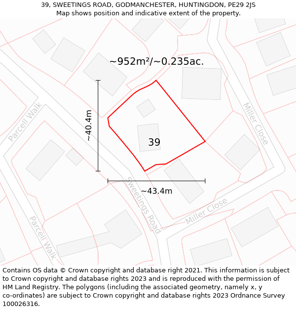 39, SWEETINGS ROAD, GODMANCHESTER, HUNTINGDON, PE29 2JS: Plot and title map