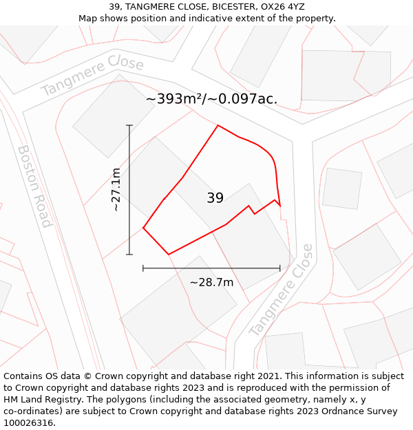 39, TANGMERE CLOSE, BICESTER, OX26 4YZ: Plot and title map