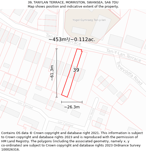 39, TANYLAN TERRACE, MORRISTON, SWANSEA, SA6 7DU: Plot and title map