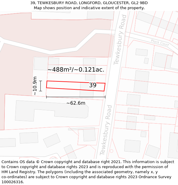 39, TEWKESBURY ROAD, LONGFORD, GLOUCESTER, GL2 9BD: Plot and title map