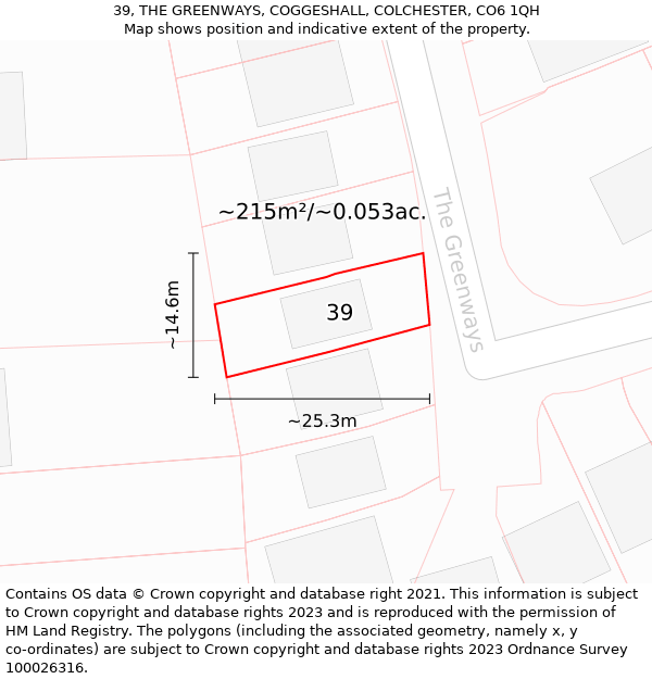 39, THE GREENWAYS, COGGESHALL, COLCHESTER, CO6 1QH: Plot and title map