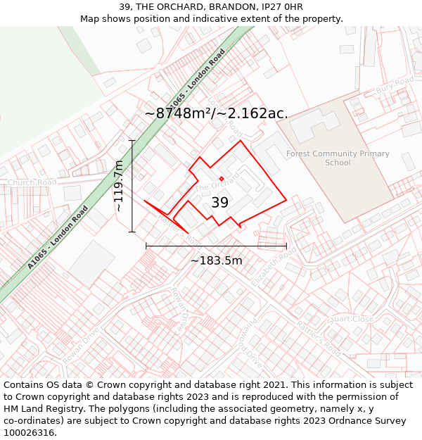 39, THE ORCHARD, BRANDON, IP27 0HR: Plot and title map