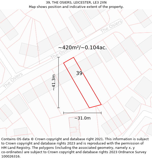 39, THE OSIERS, LEICESTER, LE3 2XN: Plot and title map