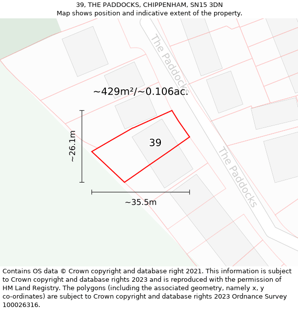 39, THE PADDOCKS, CHIPPENHAM, SN15 3DN: Plot and title map