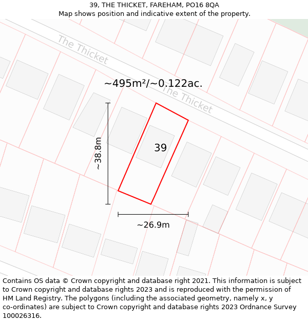 39, THE THICKET, FAREHAM, PO16 8QA: Plot and title map