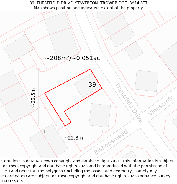 39, THESTFIELD DRIVE, STAVERTON, TROWBRIDGE, BA14 8TT: Plot and title map