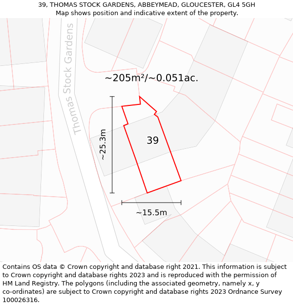 39, THOMAS STOCK GARDENS, ABBEYMEAD, GLOUCESTER, GL4 5GH: Plot and title map