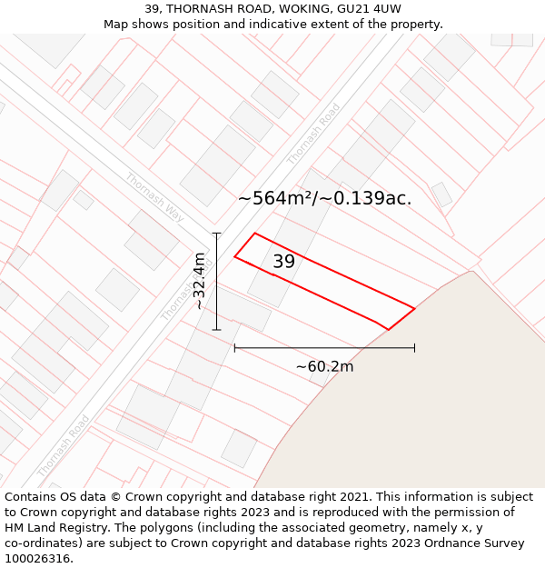 39, THORNASH ROAD, WOKING, GU21 4UW: Plot and title map