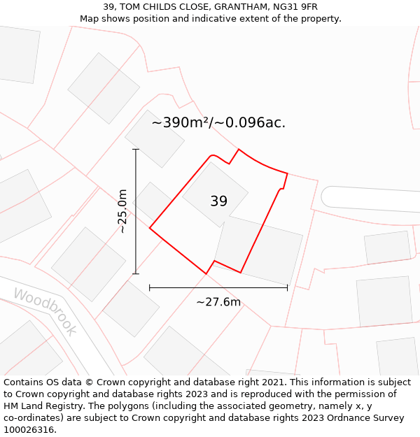 39, TOM CHILDS CLOSE, GRANTHAM, NG31 9FR: Plot and title map
