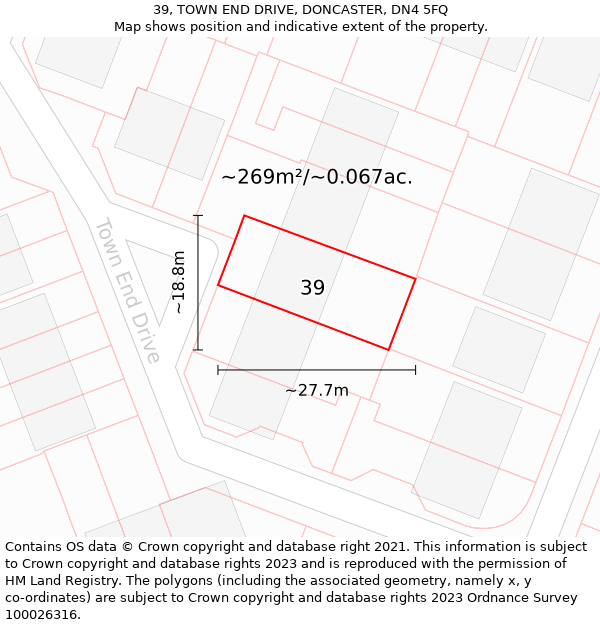 39, TOWN END DRIVE, DONCASTER, DN4 5FQ: Plot and title map