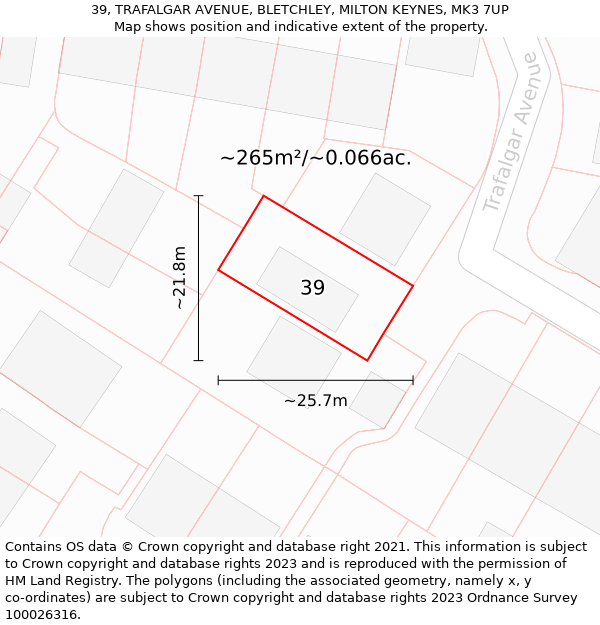 39, TRAFALGAR AVENUE, BLETCHLEY, MILTON KEYNES, MK3 7UP: Plot and title map