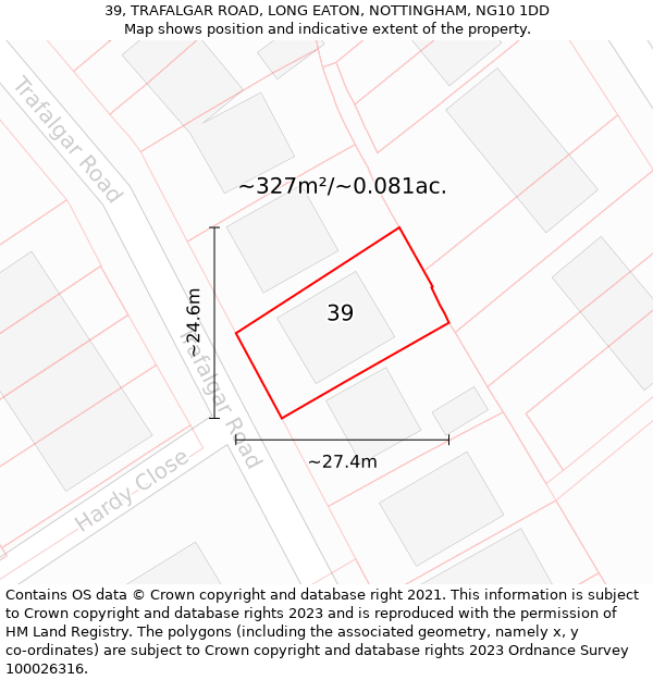 39, TRAFALGAR ROAD, LONG EATON, NOTTINGHAM, NG10 1DD: Plot and title map