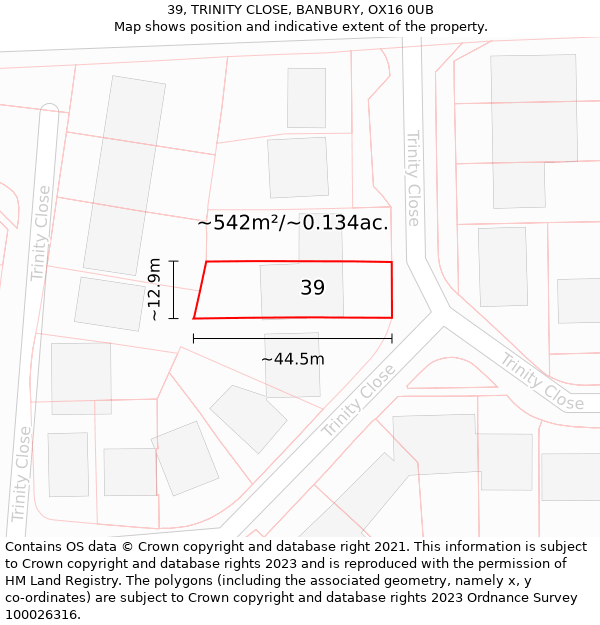 39, TRINITY CLOSE, BANBURY, OX16 0UB: Plot and title map