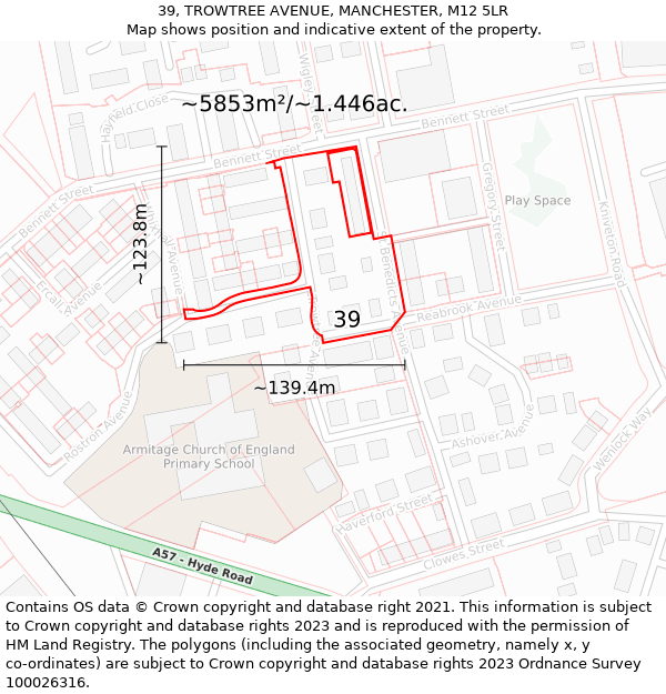 39, TROWTREE AVENUE, MANCHESTER, M12 5LR: Plot and title map