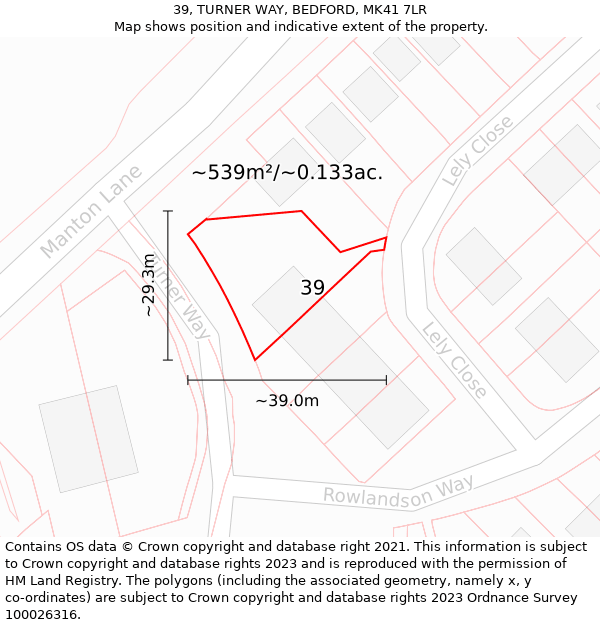 39, TURNER WAY, BEDFORD, MK41 7LR: Plot and title map