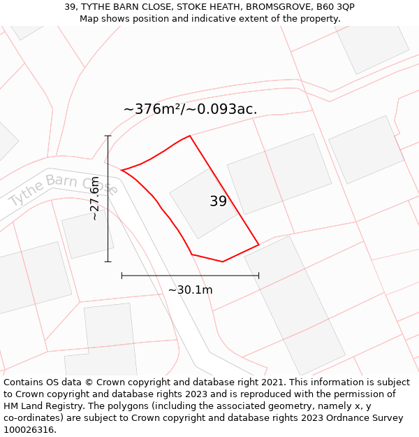 39, TYTHE BARN CLOSE, STOKE HEATH, BROMSGROVE, B60 3QP: Plot and title map
