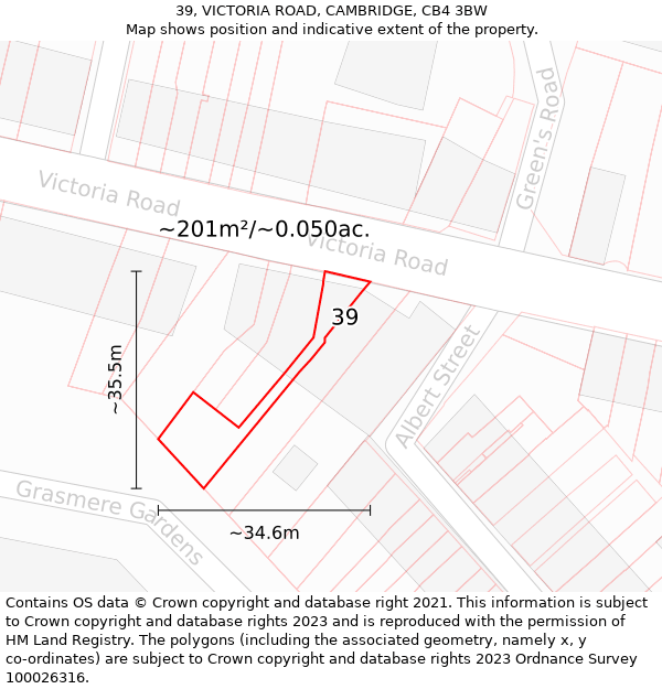 39, VICTORIA ROAD, CAMBRIDGE, CB4 3BW: Plot and title map