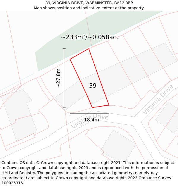 39, VIRGINIA DRIVE, WARMINSTER, BA12 8RP: Plot and title map