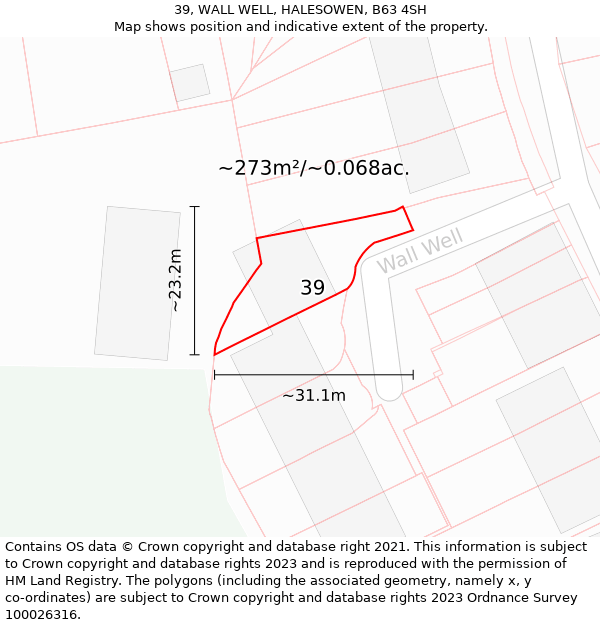 39, WALL WELL, HALESOWEN, B63 4SH: Plot and title map