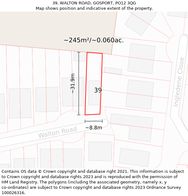 39, WALTON ROAD, GOSPORT, PO12 3QG: Plot and title map