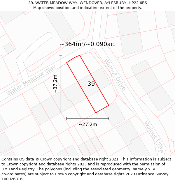 39, WATER MEADOW WAY, WENDOVER, AYLESBURY, HP22 6RS: Plot and title map