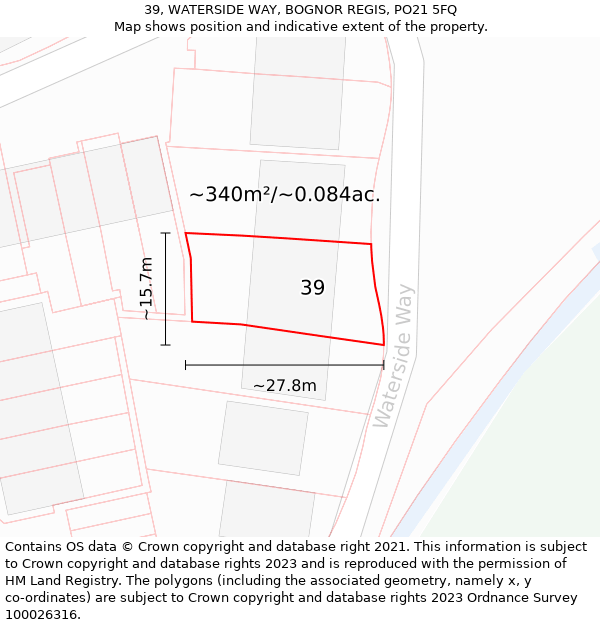 39, WATERSIDE WAY, BOGNOR REGIS, PO21 5FQ: Plot and title map