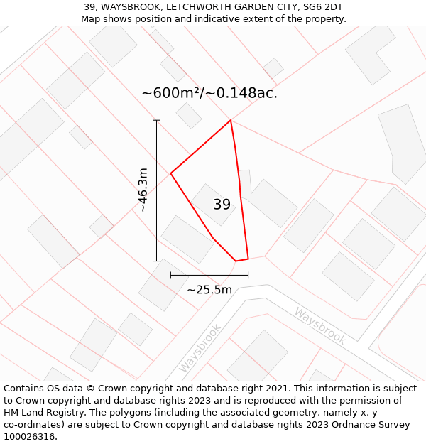 39, WAYSBROOK, LETCHWORTH GARDEN CITY, SG6 2DT: Plot and title map