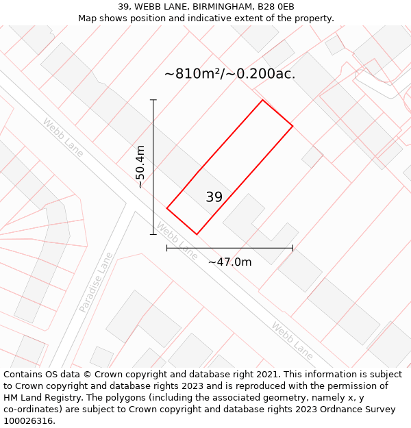 39, WEBB LANE, BIRMINGHAM, B28 0EB: Plot and title map