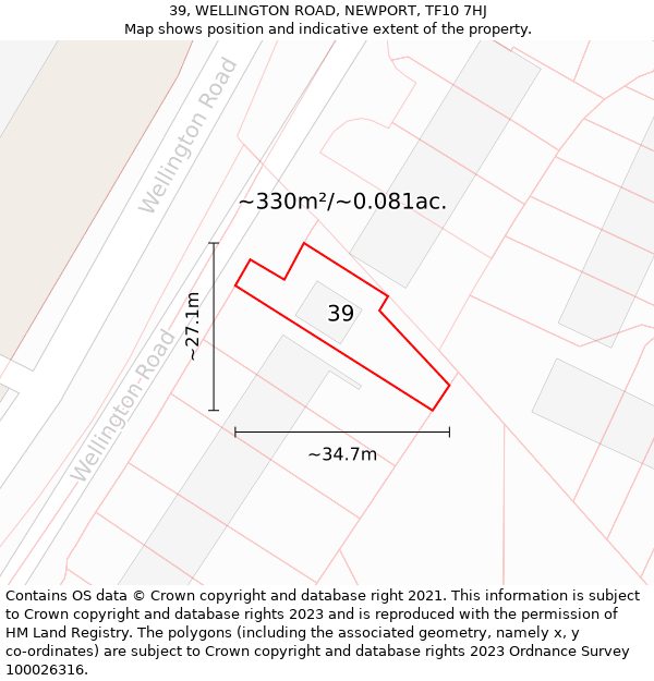 39, WELLINGTON ROAD, NEWPORT, TF10 7HJ: Plot and title map