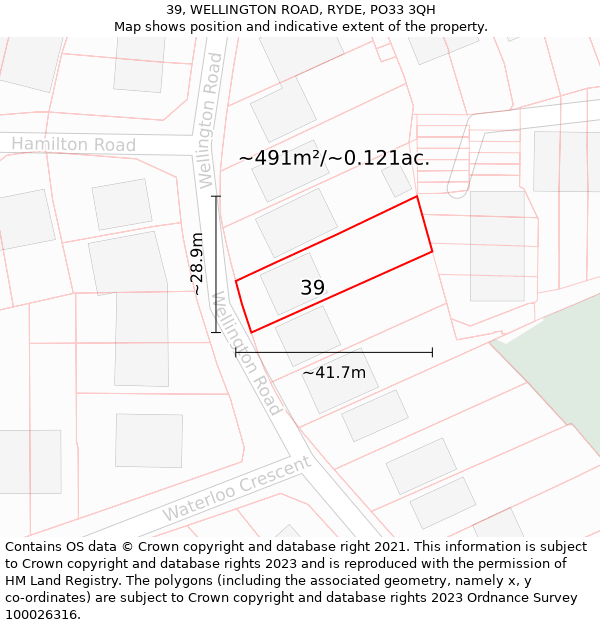 39, WELLINGTON ROAD, RYDE, PO33 3QH: Plot and title map